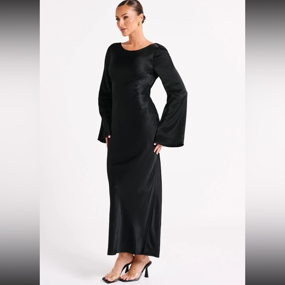 MESHKI BLACK SATIN DRESS - Picture 4 of 10